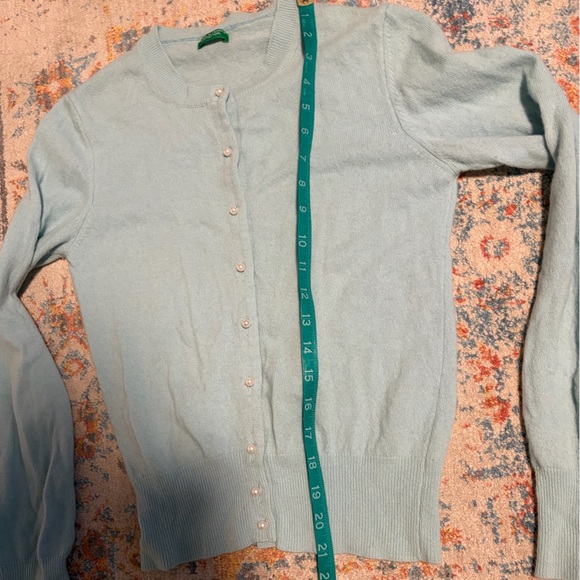 Vintage United Colors of Benetton baby blue wool/angora pearl buttons cardigan - Picture 8 of 8